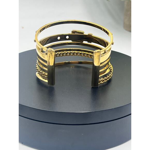 Michael Kors Heritage Astor Collection Frozen Open Layered Stacked Cuff Bracelet - Picture 7 of 10